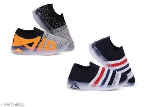 Orange and black Adidas sneakers with a blue, red, and white pattern