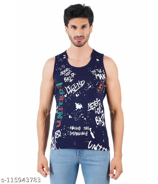 Cotton sleeveless Checkersbay men's t-shirt with printed net design, size S, XL, or XXL