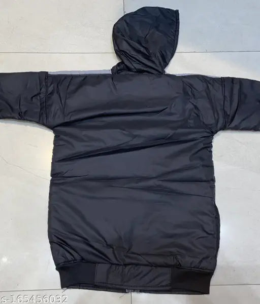 Black hooded jacket, zip closure, boys' casual wear