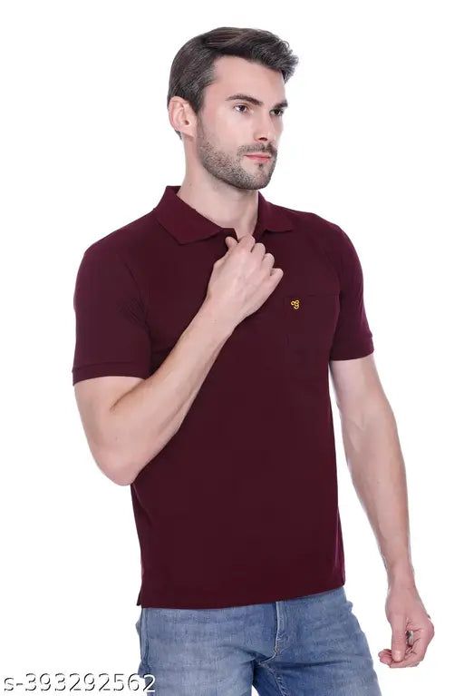 Solid color Men's polocotton short sleeve T-shirt, perfect for everyday wear. Made in India." (124 characters)