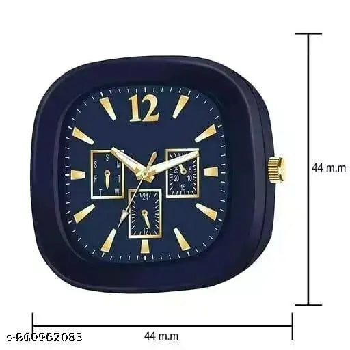 Blue and gold analog watch with chronograph function, square case, water resistance feature