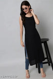 Rayon sleeveless black kurta, embroidered women's fashion from India