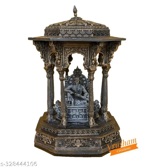 Meghdambari Shivaji Maharaj statue, 6.5-inch poly resin figure with LED light, traditional Indian decor item