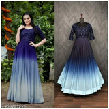 Purple embroidered chiffon long skirt, designed with a V-neckline and flared hem