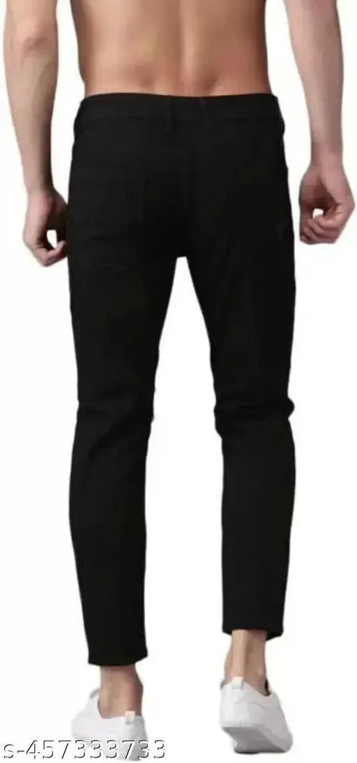 Black cotton Credit A jeans: Stylish knee-cut for comfortable and elegant daily wear