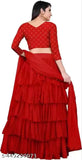 Embroidered net lehenga & crop top set with ruffled dupatta, semi-stitched Indian bridal wear