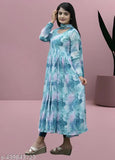 Stylish printed Georgette gown, long sleeves, party wear, women's fashion, FOXY HAVEY design, India origin