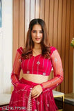 Women's net embroidered Lehenga Choli & Dupatta Set - elegant Indian wedding attire, intricately embroidered with a modern twist