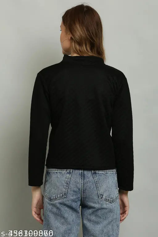 Trendy leather-sleeved sweatshirt for women, solid color, under $200, long sleeves on mannequin