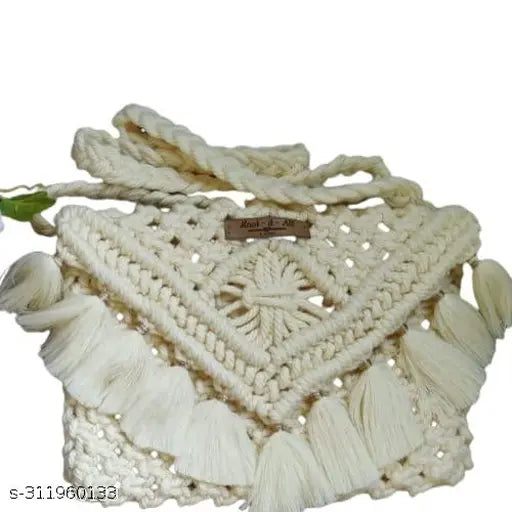 Handwoven macramé purse with tassel handles, perfect for everyday use or as a stylish accessory