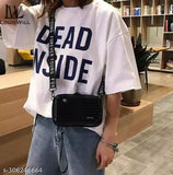 Black sling bag for women, designed with a side pocket and adjustable strap, perfect accessory for those who are always on the go