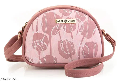 Pink and white rainbow sling bag with a strap