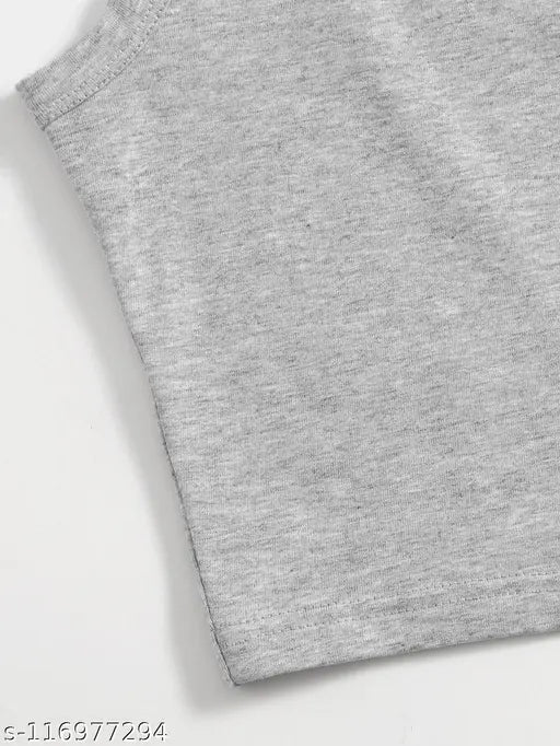 Cotton sleeveless crop tank t-shirt, solid net, XS (bust 34in, length 16in), made in India