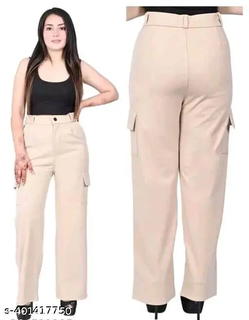 Creem premium cotton wide leg cargo pants for women by BARIRA FASHION, featuring 4 pockets and a relaxed fit