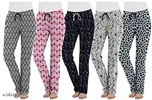 Black cotton pajama bottoms with multicolored print design in different colors for womens lounge wear nightwear
