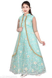 Pink silicon party gown for girls, embellished net floral design, skin-friendly polyester fabric
