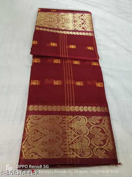 Taant Bangali cotton solid jacquard sari, single piece, free size, length 5.5m, Indian origin