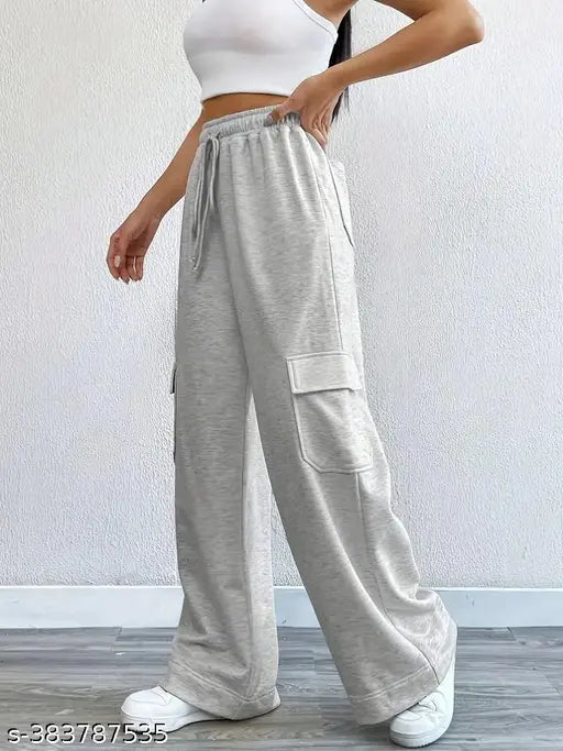 Grey cotton women's regular trouser pant, pockets
