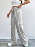 Grey cotton women's regular trouser pant, pockets