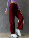 Maroon wide-leg pants with drawstring waistband