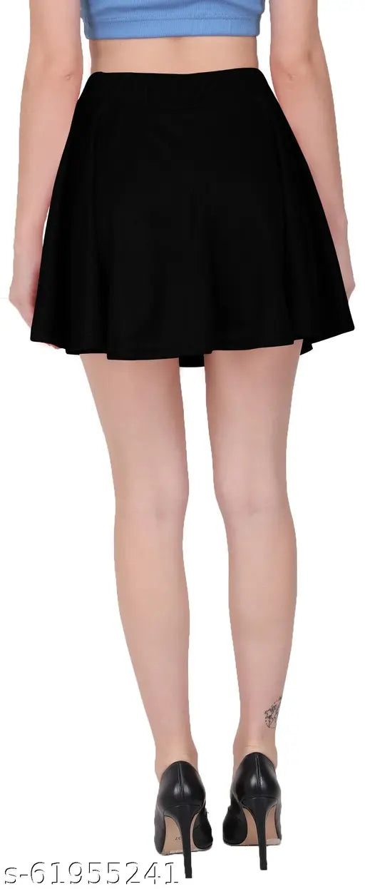 Black cotton mini skirt, flared style, short shorts