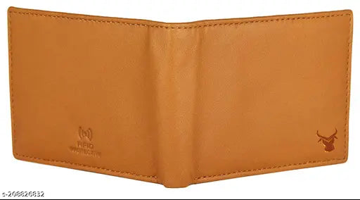 Stylish buff hide leather men's RFID protected wallet, textured pattern with 2 compartments, free size (11cm x 9cm) for everyday essentials organization