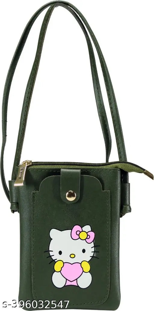 Green Hello Kitty sling bag with adjustable strap