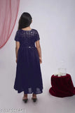 Denim embroidered net ethnic gown for girls, short sleeves, trendy party wear, midi length (India)