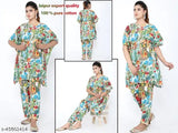 100% pure cotton Jaipur Kaftan & Pant Co-ord set, comfortable nightdress for home or outing. Available in XL, XXL, Free Size