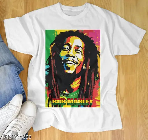 Bob Marley printed polycotton T-shirt for men, round neck, half sleeves, ultra soft, comfortable, lightweight