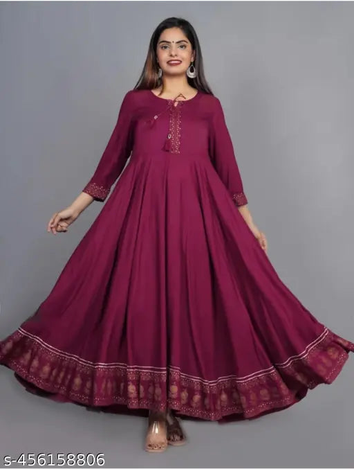 Rayon wine-colored party dress, solid design for L & XXL sizes, festive eveningwear