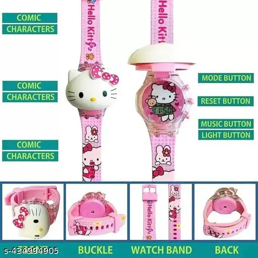 Pink digital watch with disco lights and princessfrozenhelokitty design, girls watch boys watch kids watch