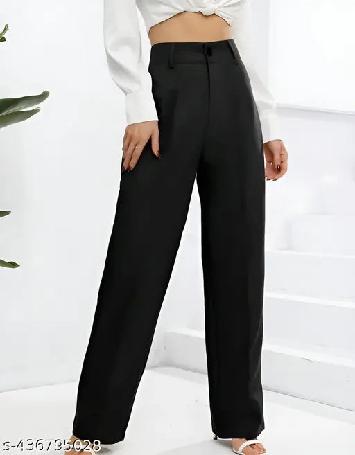 Black cotton bell-bottom trousers for women