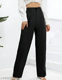 Black cotton bell-bottom trousers for women