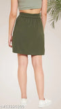 WineRed women's cotton olive skirt with button, solid pattern, XS, S, L sizes available
