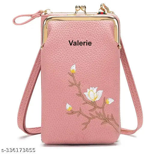 Pink crossbody phone sling bag for women with a kiss lock, credit card slots