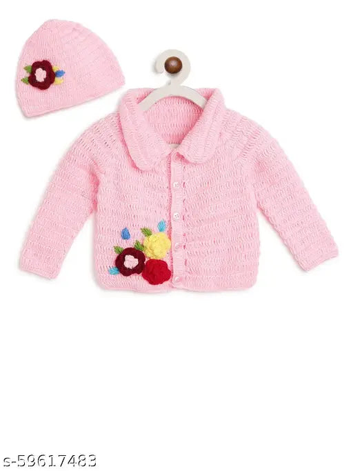 Wool three-quarter sleeve printed sweater for infants, cutiepie classy girls collection, Indian made