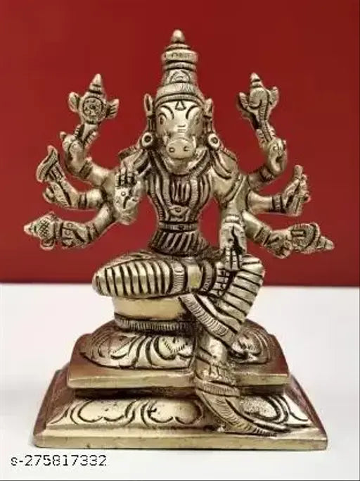 Brass, 250gm, 8cm high Varahi Amman God Idol. Detailed brass statue depicting Varagi Amman from India