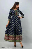 Blue rayon kurti, printed combo, three-quarter sleeves, Indian traditional fashion
