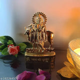 Yellow metal Krishna idol for car dashboard and home decor, 7cm x 7cm x 5cm