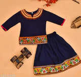 Stylish rayon solid print embroidery top with skirt set for baby girls, lightweight and comfortable, perfect for parties and special days