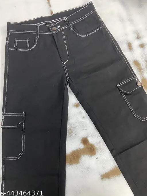 Black six-pocket straight fit men's jeans, regular wear