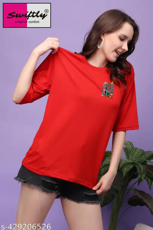 SWIFTLY Womens/Girls Oversized Space Jam Printed Half Sleeve T-shirts