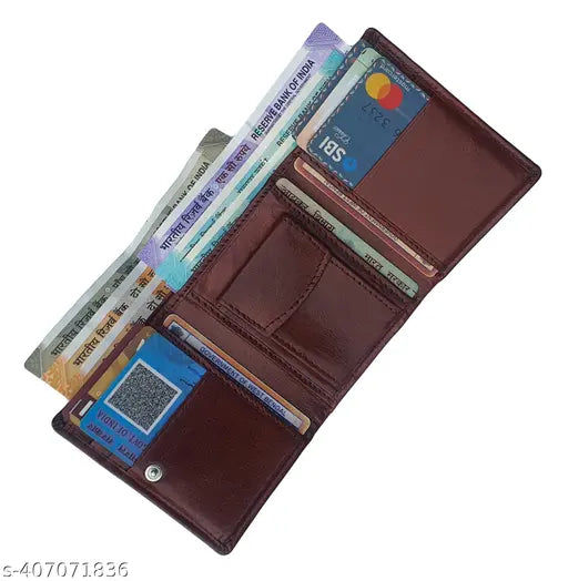 Brown genuine leather RFID wallet, 5 compartments for men and women