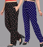 Black and pink floral print lower track pants, casual wear, girls night wear, combo pack of 2