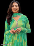 Georgette embroidered maxi dress with dupatta set, vibrant blue ethnic wear for women's parties or weddings