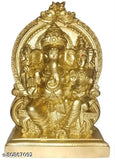 Golden Lakshmi Ganesha idol, traditional Hindu deity, seated on lotus pedestal
