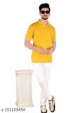 Yellow cotton blend men's polo t-shirts, short sleeves, solid pattern
