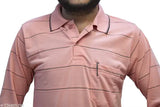 Striped cotton blend full sleeve polo t-shirts for men with pocket, sizes L to 4XL. Indian-made menswear