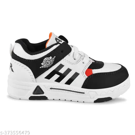 White Hi-Top Sneaker with Grey and Red Design Details